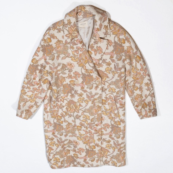 Sezane Jim Coat Beige Floral Flower Print Pattern Oversize Wool Collar Jacket 4 - Picture 1 of 4